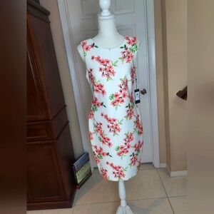 Floral Sleeveless Dress - White and Red